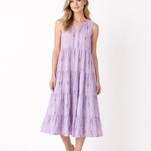 Sonoma XL Lavender Tiered Maxi Dress Cotton Sleeveless Pockets Boho Cottagecore